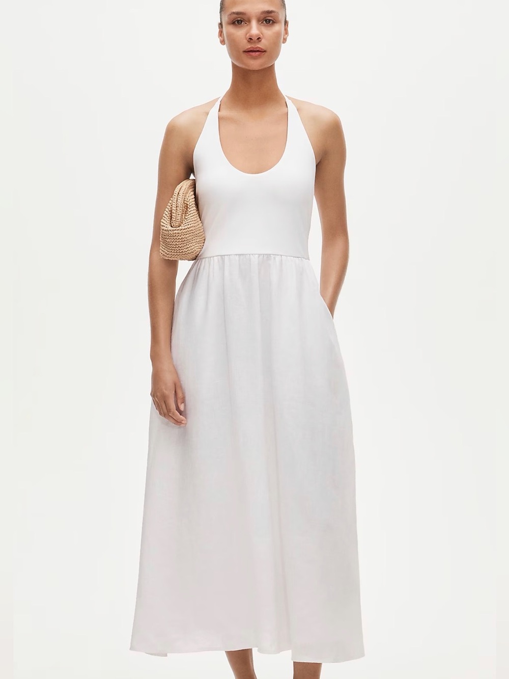 J.Crew NWT 2026 Mixy White Halter Linen Cotton Midi Dress Size M